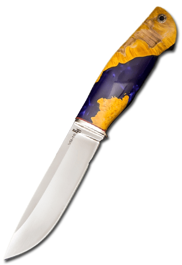 Фото ножа Мурена из стали Vg-10 — 255, сталь vg-10, притин мельхиор, композит: акрил+кап клена